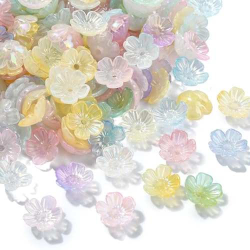 KitBeads 500 Stück zufällige Acryl-Blumen-Perlenkappen, bunt, transparent, Gänseblümchen, Perlen, für Schmuckherstellung, Armbänder, Halsketten, Handwerk, Großpackung von KitBeads