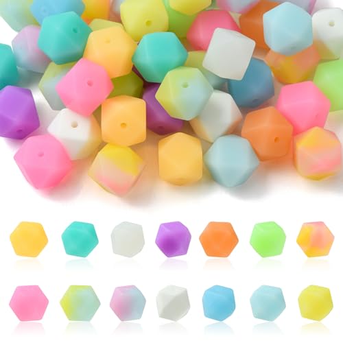 KitBeads 50pcs Random Glow in The Dark Silicone Beads Colorful Hexagon Focal Beads Rubber Luminous Hexagon Silicone Beads for Keychain Making Pens von KitBeads