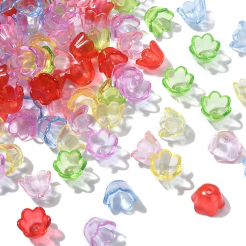 KitBeads 550 Stück zufällige Blumen-Perlenkappen, transparente Acrylglocken, Blumenperlen, Mini-Trompete, Blumenperlen für Schmuckherstellung, Armbänder, Großpackung von KitBeads