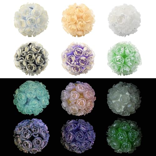 KitBeads 6 x 21 mm große Blumenkugel-Perlen, Polymer-Ton, Hochzeitsblumen-Perlen, rund, leuchten im Dunkeln, Perlen für Schmuckherstellung, Hochzeit, Stifte, Halsketten, Basteln von KitBeads