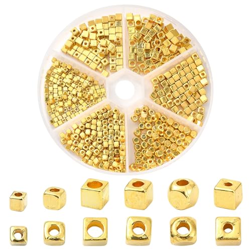 KitBeads 800 Stück goldene Würfel-Abstandshalter-Perlen, Legierung, Würfel, Metallperlen, quadratische Abstandshalter, Perlen für Schmuckherstellung, Armbänder, Halsketten, Ohrringe, Bastelarbeiten von KitBeads