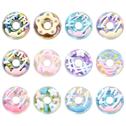 KitBeads Acryl-Donut-Perlen, 12 Stile, runde Form, Lebensmittelperlen, Süßigkeiten-Donut-Perlen für Schmuckherstellung, Armbänder, Halsketten, Handwerk, Großpackung von KitBeads