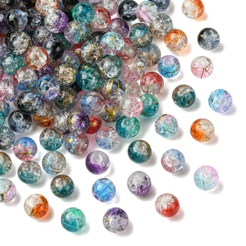 KitBeads Craquelé-Glasperlen, zufällige 8 mm, transparent, rund, bunt, zum Backen, bemalt, für Schmuckherstellung, Armbänder, Basteln, 200 Stück von KitBeads