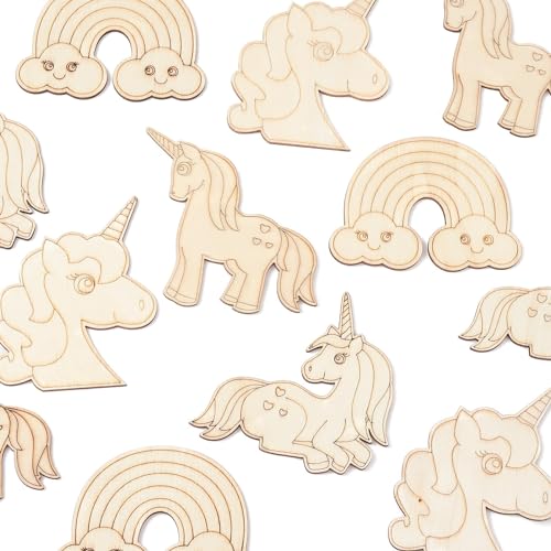 KitBeads Einhorn-Holzausschnitte, lasergeschnitten, Regenbogen, unlackiert, Tierpferd, Unicron-Holzstück, Ornamente zum Basteln, 40 Stück von KitBeads