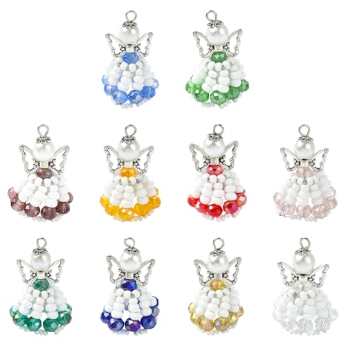 KitBeads Engel-Prinzessinnen-Charms, Glas-Rocailles, Feen-Charms, Prinzessinnenkleid, Engel-Anhänger für Schmuckherstellung, Armbänder, Halsketten, Basteln, 10 Stück von KitBeads