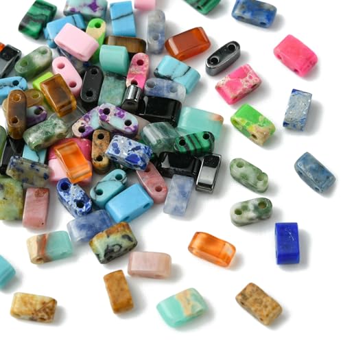 KitBeads Halbe Tila-Perlen, 20 Farben, natürliche Edelsteinperlen, 2 Löcher, rechteckige Steinperlen für Schmuckherstellung, Armbänder, Halsketten, Handwerk, Großpackung von KitBeads