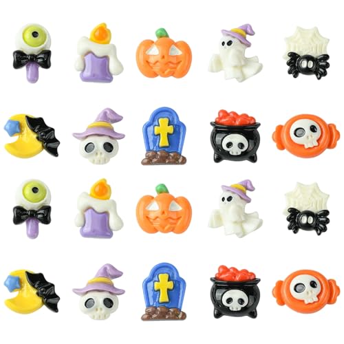 KitBeads Halloween-Cabochons aus Kunstharz, Totenkopf, Geist, flache Rückseite, bunte Fledermaus-Kürbis-Cabochons für Schmuckherstellung, Stifte, Basteln, 60 Stück von KitBeads