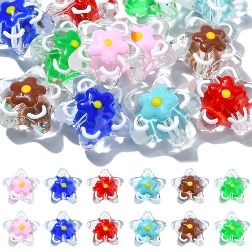 KitBeads Millefiori Lampwork-Perlen, Emaille, Blumen-Perlen, Glas, große sternförmige Perlen für Schmuckherstellung, Armbänder, Basteln, Party, Dekoration, Großpackung von KitBeads