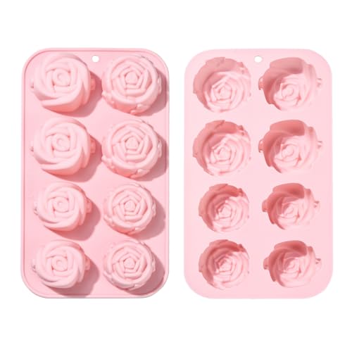 KitBeads Rosen-Silikonformen, romantische 3D-Blumen-Fondantformen, rosa, handgefertigte Rosenformen für DIY-Kuchendekoration, Harz, Seife, Kerzen, 2 Stück von KitBeads