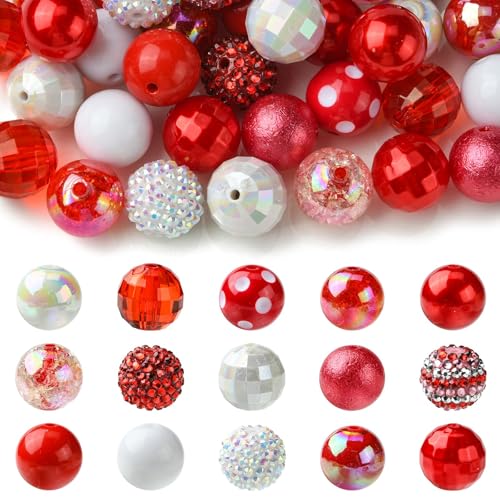 KitBeads Rote Kaugummi-Perlen aus Acryl, rund, für Schmuckherstellung, Schlüsselanhänger, Stifte, 50 Stück, zufällige Auswahl, 20 mm von KitBeads