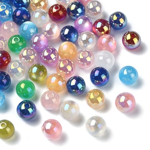 KitBeads Runde Acrylperlen, 8 mm, glatte Kaugummi-Perlen, AB-Farbe, klobige runde Kugeln, Kunststoffperlen für Schmuckherstellung, 60 Stück von KitBeads