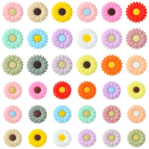 KitBeads Silikonperlen mit Gänseblümchen-Motiv, für Sommer, Sonnenblume, bunte Blumen, Gummiperlen für Schmuckherstellung, Schlüsselanhänger, Stifte, Handwerk, Großpackung von KitBeads