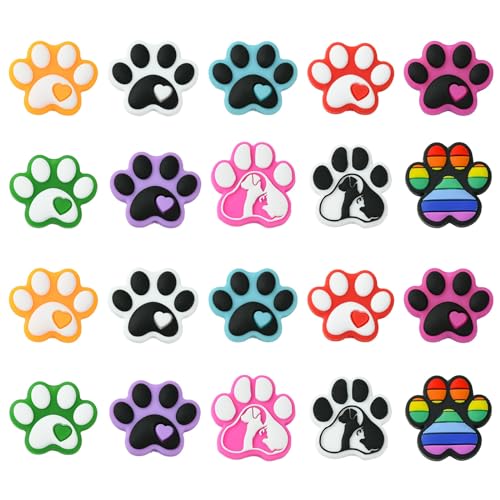 KitBeads Silikonperlen mit Hundepfotenabdruck, 10 Stile, Tierperlen, groß, für Welpen, Katzen, Hunde, Pfotenabdruck-Perlen für Stifte, Schlüsselanhänger, 20 Stück von KitBeads