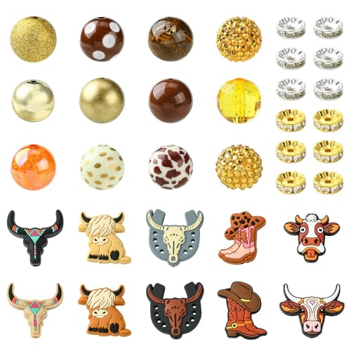 KitBeads Silikonperlen mit Tierdruck, Motiv: Cowboy-Silikonperlen, 20 mm, mit Rondelle-Abstandshalter, für Schmuckherstellung, Schlüsselanhänger, Stifte, Basteln, 80 Stück von KitBeads