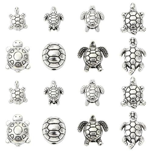 KitBeads Tibetische Schildkrötenperlen, 80 Stück, 8 Stile, antikes Ozean, Meeresschildkröte, Metall, Tierschildkröte, Weltraumperlen für Armbänder, Schmuckherstellung, Handwerk, Großpackung von KitBeads