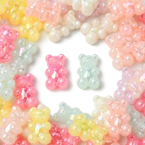 KitBeasd 50 Stück zufällige Gummibär-Perlen, undurchsichtig, Acryl, Tierperlen, Bonbonfarbe, niedliche Bärenperlen für Schmuckherstellung, Armbänder, Halsketten, Handwerk, Bulk von KitBeads