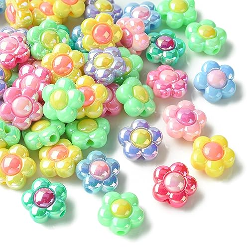 Kitbeads 50 Stück 16 mm zufällige Acryl-Blumen-Perlen, AB-plattiert, bunte Blumenperlen, 50 Stück, schillernde Blumenperlen für Schmuckherstellung, Armbänder, Bulk von KitBeads