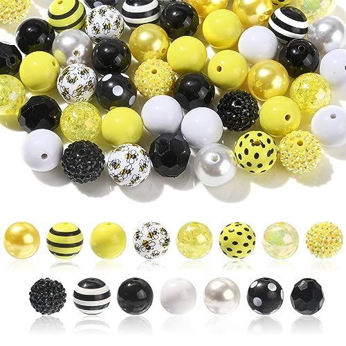 Kitbeads Bunte klobige Perlen, Honig-, Bienengummi-Perlen, gemischte Stile, Acryl, runde Kugeln, Kaugummi-Perlen für Schmuckherstellung, 50 Stück von KitBeads