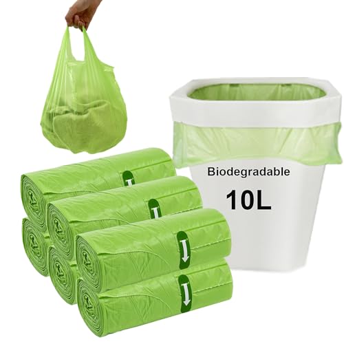 120 Biomüllbeutel 10L, KITBEST Bio Müllbeutel mit Henkel, Biomülltüten kompostierbare Müllsäcke mit Tragegriff, Bio Beutel Küchen Lebensmittel Abfallbeutel für Küche, Büro, Wohnzimmer (45x59cm, Grün) von Kitbest