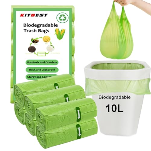 120 Biomüllbeutel 10L, KITBEST Bio Müllbeutel mit Henkel, Biomülltüten kompostierbare Müllsäcke mit Tragegriff, Bio Beutel Küchen Lebensmittel Abfallbeutel für Küche, Büro, Wohnzimmer (45x59cm, Grün) von Kitbest