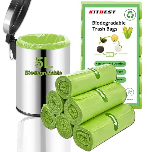 Biomüllbeutel 5 Liter x 120, KITBEST 1.2 gal Bio Müllbeutel 5L Biomülltüten Kompostierbare Müllbeutel Müllsack, Bio Beutel Küchen Lebensmittel Abfallbeutel für Küche, Büro, Wohnzimmer (40 x 45cm) von Kitbest