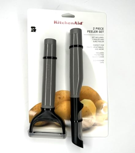 KitchenAid Schäler SET I Kartoffelschäler I Obstschäler I Y-Schäler I Gezackte Klinge I 2 Stück I GRAU3258, KQ355OHG5A von KitchenAid