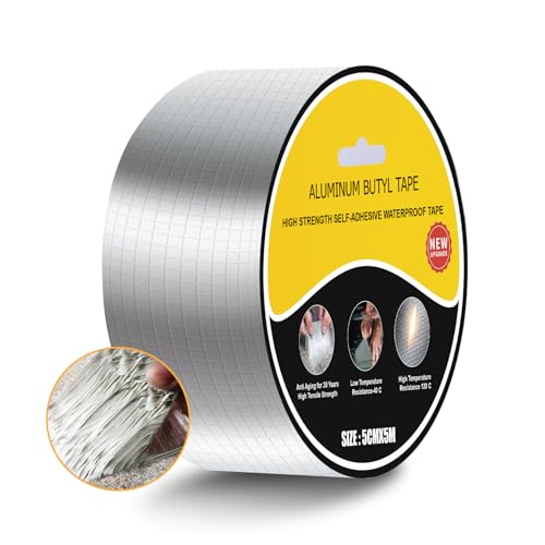 KitchenRaku Butyl-Dichtband Wasserdicht 50mmx5m, 0,8mm Butyl Klebeband, Reparatur-klebeband, Panzertape Alufolie, Starkes Selbstklebendes Dichtband für Dachleckage Oberflächenriss Wohnwagen DIY von KitchenRaku