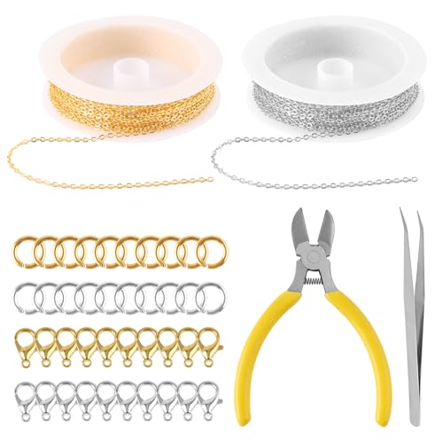 2 Rollen 5M Gliederkette Meterware Gliederkette Gold und Silber Edelstahl Gliederkette Schmuckherstellung Kit for DIY Kette Halskette Armband von Kitnelw