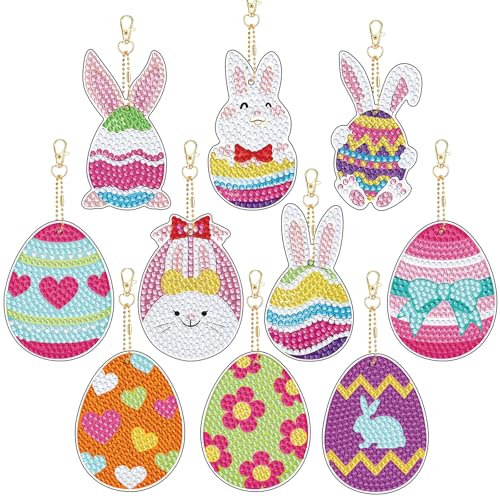 Kitnelw Diamond Painting Ostern Anhänger Hase Ostereier Diamantmalerei Schlüsselanhänger DIY Ostern Diamond Painting Set für Osterndeko und Geschenk 10 Stück von Kitnelw