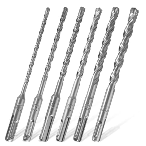 SDS Plus Bohrer Set SDS Bohrer 5mm 6mm 7mm 8mm 10mm 12mm Betonbohrer Steinbohrer Hammerbohrer mit 4 Hartmetall Schneiden Ideal zum Bohren in Stein, Beton, Ziegelmauer 6 Stück (160 mm Lang) von Kitnelw