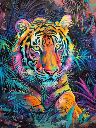 5D Diamond Painting Farbiges Tiger-Diamantgemälde，Graffiti-Tiere，Diamant-Kunst-Set Mit Zubehör Und Werkzeug，Vollbohrer，Edelsteinkunst Und Kunsthandwerk，Geschenk Und Heimdekoration 50x70cm von Kitquiver