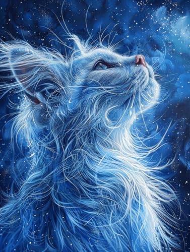 DIY 5D Diamond Painting Bilder Diamantmalerei Mit Sternenhimmel Und Katze Im Universum，Fantasietiere，Diamantkunst-Set，Rund，Voller Bohrer，5D-Diamantkunst，Basteln Für Die Wanddekoration 30x40cm von Kitquiver