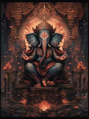 DIY 5D Diamond Painting Bilder Fantasie-Diamantmalerei Mit Ganesha，Indische Religion，Diamantkunst-Set，Rund，Mit Vollbohrer，Kristallzeichnung，Diamantstickerei，Für Die Wanddekoration Zu 30x40cm von Kitquiver