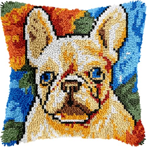 Diy Knüpfen Set Erwachsene Bulldogge Tier Kissen Kissen Vorderseite Chunky Kreuzstich Kit Stickerei Nadelspitze Kissen Kit Für Wohnkultur 17x17in von Kitquiver