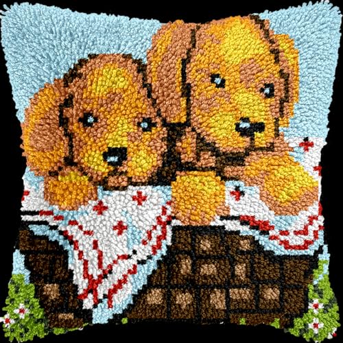 Diy Knüpfen Set Erwachsene Golden Retriever Tier Knüpfhaken Set Kissen Home Decor Besticktes Kissen Set, Stickset Für Anfänger Und Erwachsene 17x17in von Kitquiver