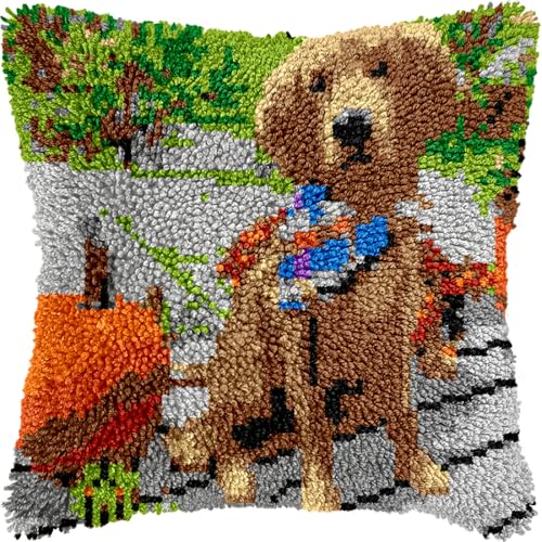 Diy Knüpfen Set Erwachsene Knüpfpackung Mit Kissenbezügen Mit Hunde- Und Tiermotiv, Knüpfpackung Für Teppiche Zum Selbermachen, Stickpackung Mit Kreuzstich 17x17in von Kitquiver