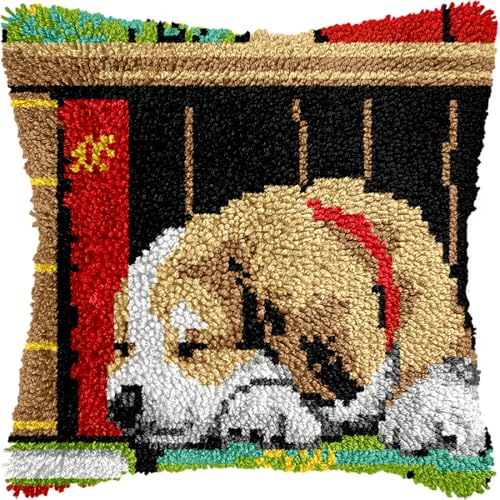 Diy Knüpfen Set Erwachsene Knüpfpackungen Mit Hunde- Und Tiermotiven, Kissen, Diy-Kissen, Häkelnadel, Teppich, Kissenherstellungspackungen Mit Vorgedruckter Musterleinwand 17x17in von Kitquiver