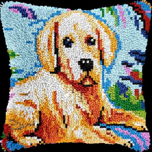 Diy Knüpfen Set Erwachsene Knüpfset Für Teppich Mit Golden Retriever-Tiermotiv Für Anfänger, Knüpfkissen Aus Canvas Für Erwachsene Anfänger 17x17in von Kitquiver