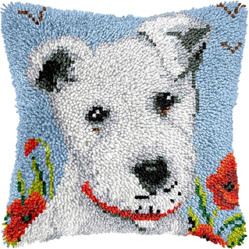 Diy Knüpfen Set Erwachsene Weißer Hund Tier Knüpfhaken Kits Für Erwachsene Anfänger Stickerei Häkeln Kit Diy Wurfkissenbezüge Kits 17x17in von Kitquiver