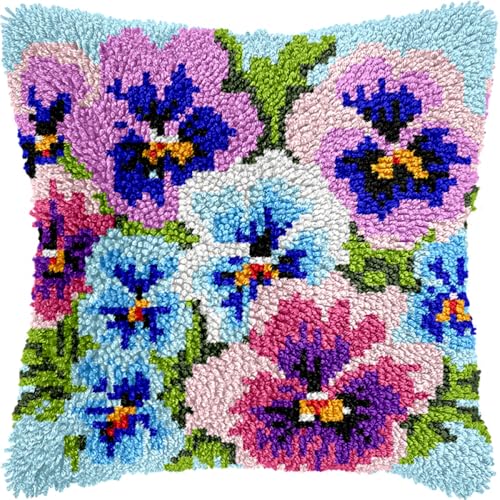 Diy Knüpfkissen Mit Vordruck Bunte Stiefmütterchen-Blumen-Knüpfhaken-Set Für Kissenbezüge, Diy-Knüpfhaken-Teppich-Set, Stickerei, Kreuzstich 17x17in von Kitquiver