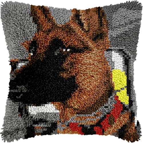 Diy Knüpfkissen Mit Vordruck Deutscher Schäferhund Tier Knüpfhaken Set Kissen Home Decor Besticktes Kissen Set, Stickset Für Anfänger Und Erwachsene 17x17in von Kitquiver