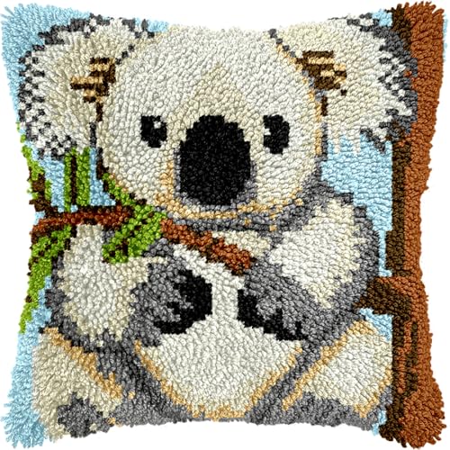 Diy Knüpfkissen Mit Vordruck Knüpfhaken-Set Für Kissenbezüge Mit Cartoon-Tier-Koala, Diy-Knüpfhaken-Teppich-Set, Stickerei, Kreuzstich 17x17in von Kitquiver