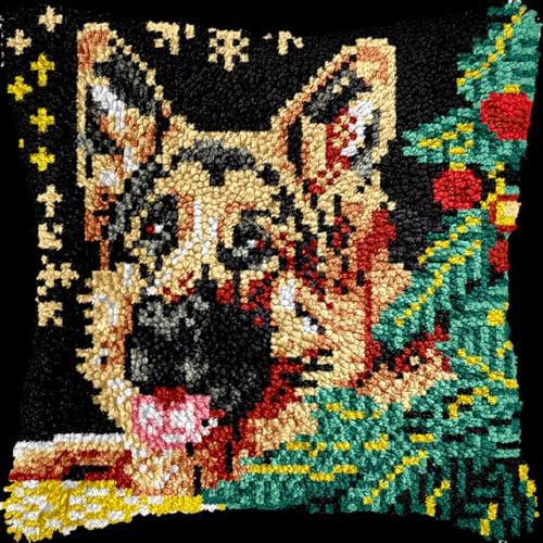 Diy Knüpfkissen Set Deutscher Schäferhund Tier Knüpfhaken Set Kissen Home Decor Besticktes Kissen Set, Stickset Für Anfänger Und Erwachsene 17x17in von Kitquiver