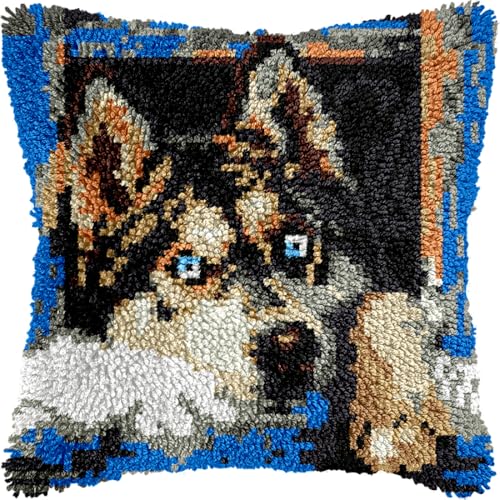 Diy Knüpfstern Kissenbezug Mit Husky-Hund Und Tiermotiv, Grobes Kreuzstich-Set, Stickpackung, Nadelspitze, Kissenset Für Heimdekoration 17x17in von Kitquiver