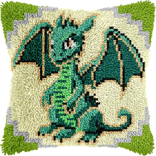 Kitquiver Diy Knüpfen Set Erwachsene Fantasy Grüner Drache Knüpfhaken-Set Für Erwachsene Anfänger Stick-Häkel-Set Diy Dekokissenbezüge Sets 17x17in von Kitquiver