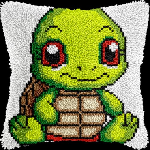 Kitquiver Diy Knüpfen Set Erwachsene Häkeln Sie Handarbeiten Mit Schildkröten-Cartoon-Motiv, Mit Knüpfhaken-Werkzeug Für Erwachsene, Diy-Handarbeit, Heimkissen-Set, Dekoration 17x17in von Kitquiver