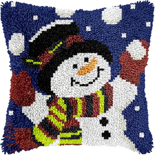 Kitquiver Diy Knüpfen Set Erwachsene Knüpfset Für Teppiche Mit Cartoon-Schneemann-Motiv Für Anfänger, Knüpfkissen Aus Canvas Für Erwachsene Anfänger 17x17in von Kitquiver