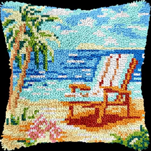 Kitquiver Diy Knüpfen Set Erwachsene Strandliegestuhl-Landschaft. Knüpfhaken-Sets Für Kissen, Diy-Teppich, Häkelnadel, Kissenherstellungs-Sets Mit Vorgedruckter Musterleinwand 17x17in von Kitquiver