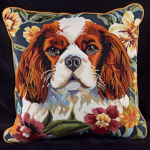 Kitquiver Diy Knüpfen Set Hundetier Und Blumen Diy-Knüpfhäkel-Sets,Bedruckter Kissenbezug,Heimdekoration B 17x17In von Kitquiver