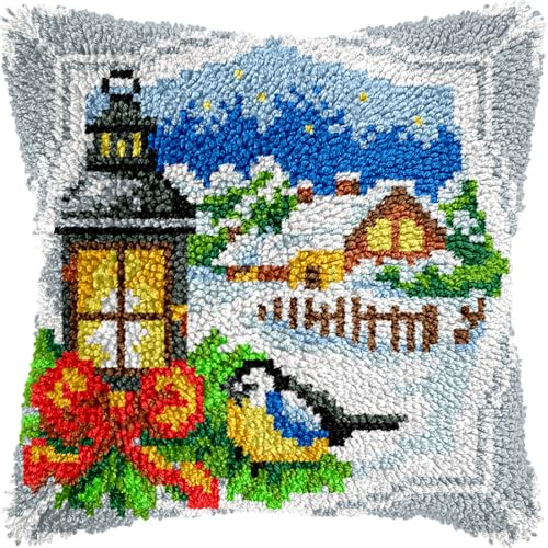 Kitquiver Diy Knüpfkissen Set Knüpfset Für Teppich Mit Winterstadtlandschaft Für Anfänger, Knüpfkissen Aus Canvas Für Erwachsene Anfänger 17x17in von Kitquiver